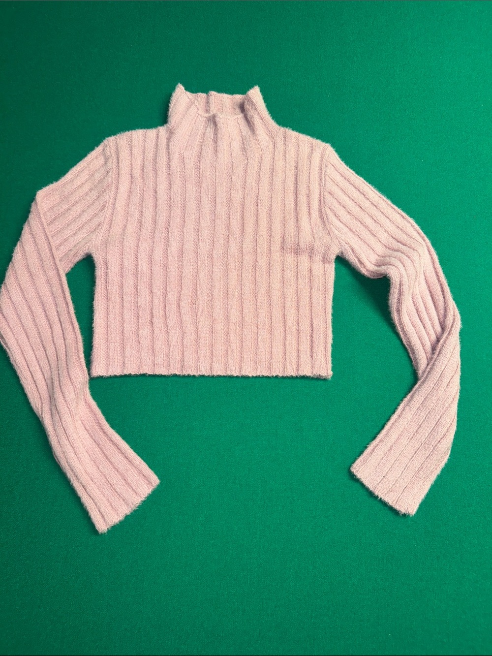 Victoria + Sophia Soft Ribbed Mock Neck Crop Sweater - pink